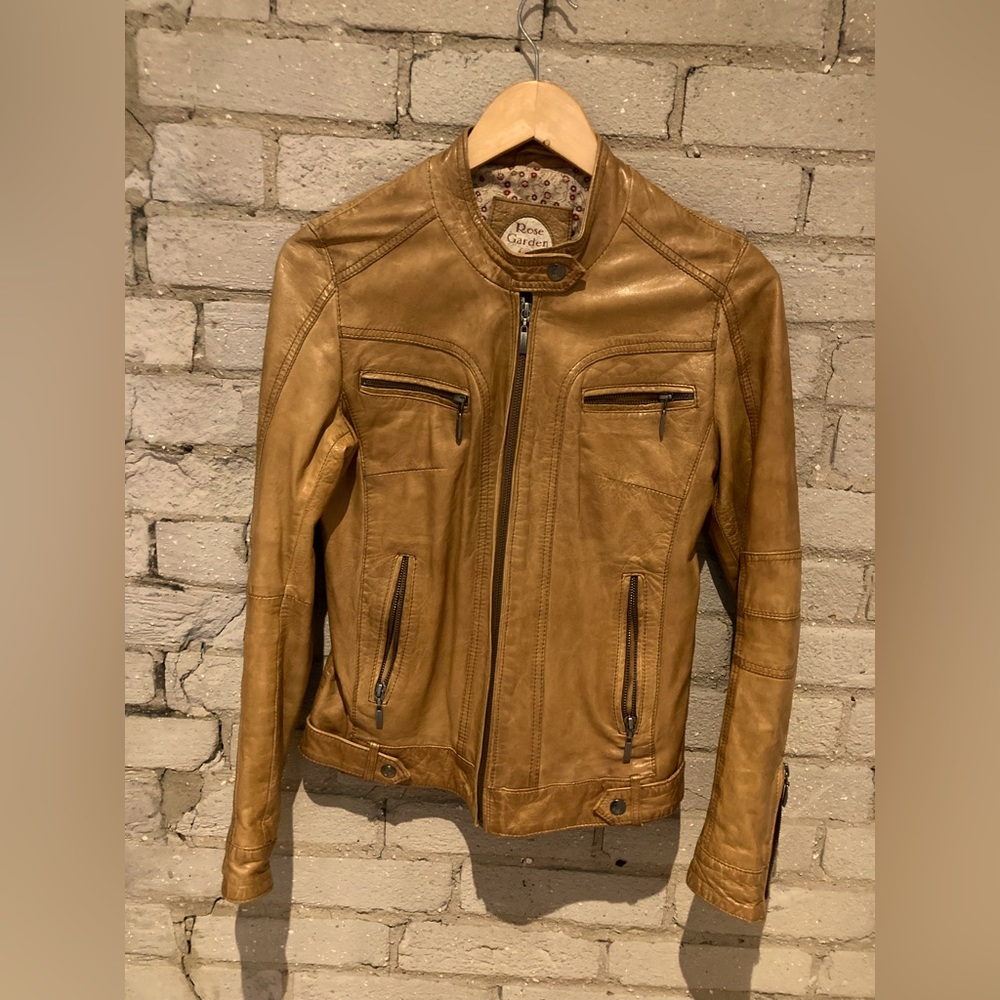Womens Tan Leather Moto Jacket